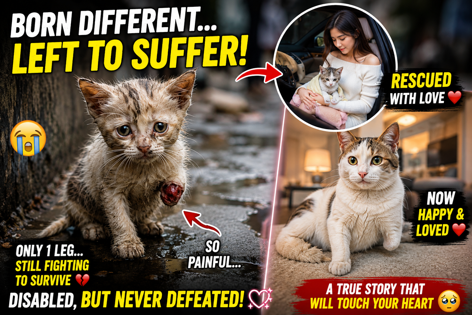 From Rejection to Love: The Inspiring Journey of a Disabled Cat Rescued by a Wealthy Young Woman