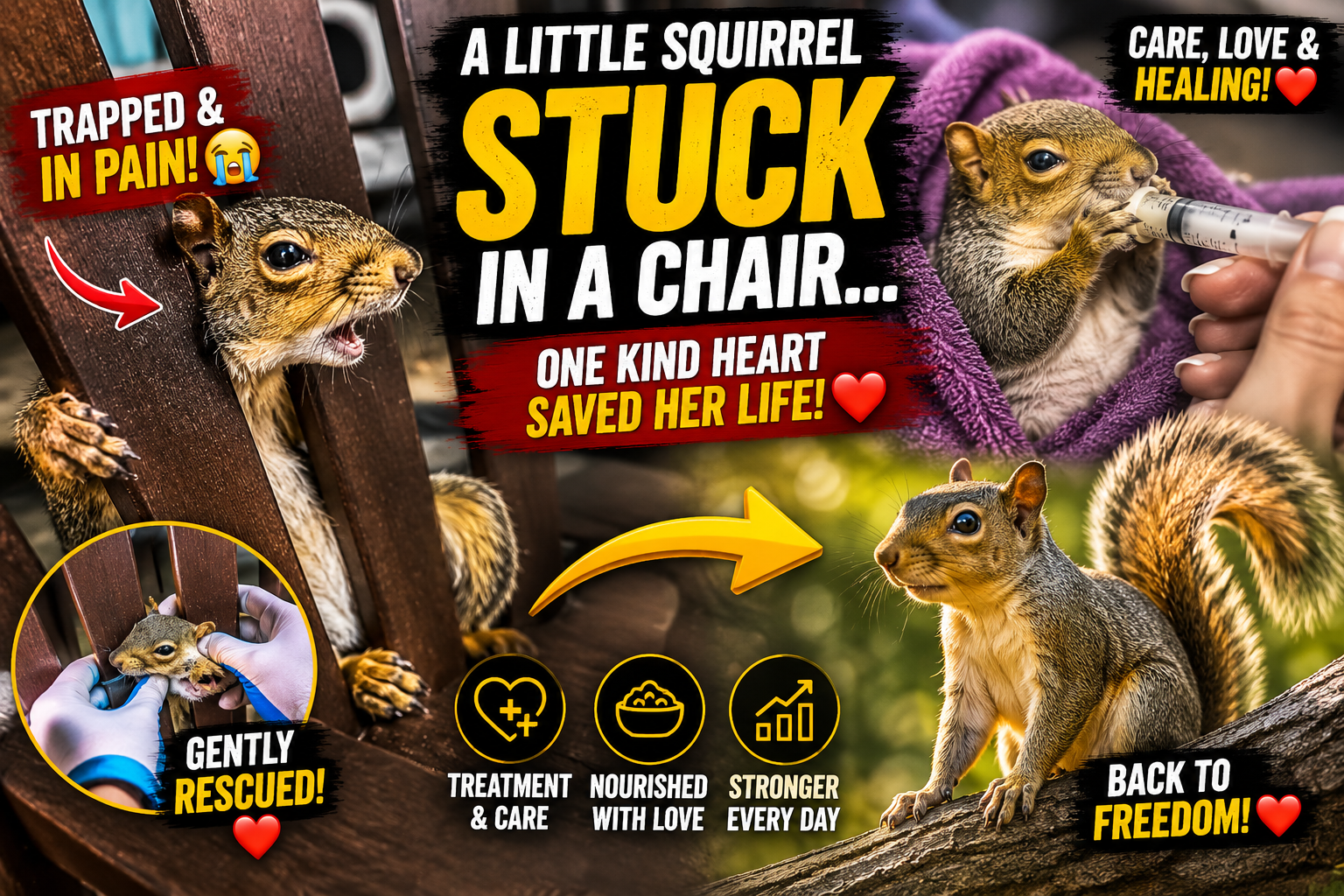 The Incredible Rescue of a Squirrel Trapped Inside a Wooden Chair: A Journey from Agony to Recovery