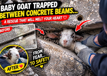 A Heartbreaking Rescue: A Baby Goat Trapped Between Concrete Beams