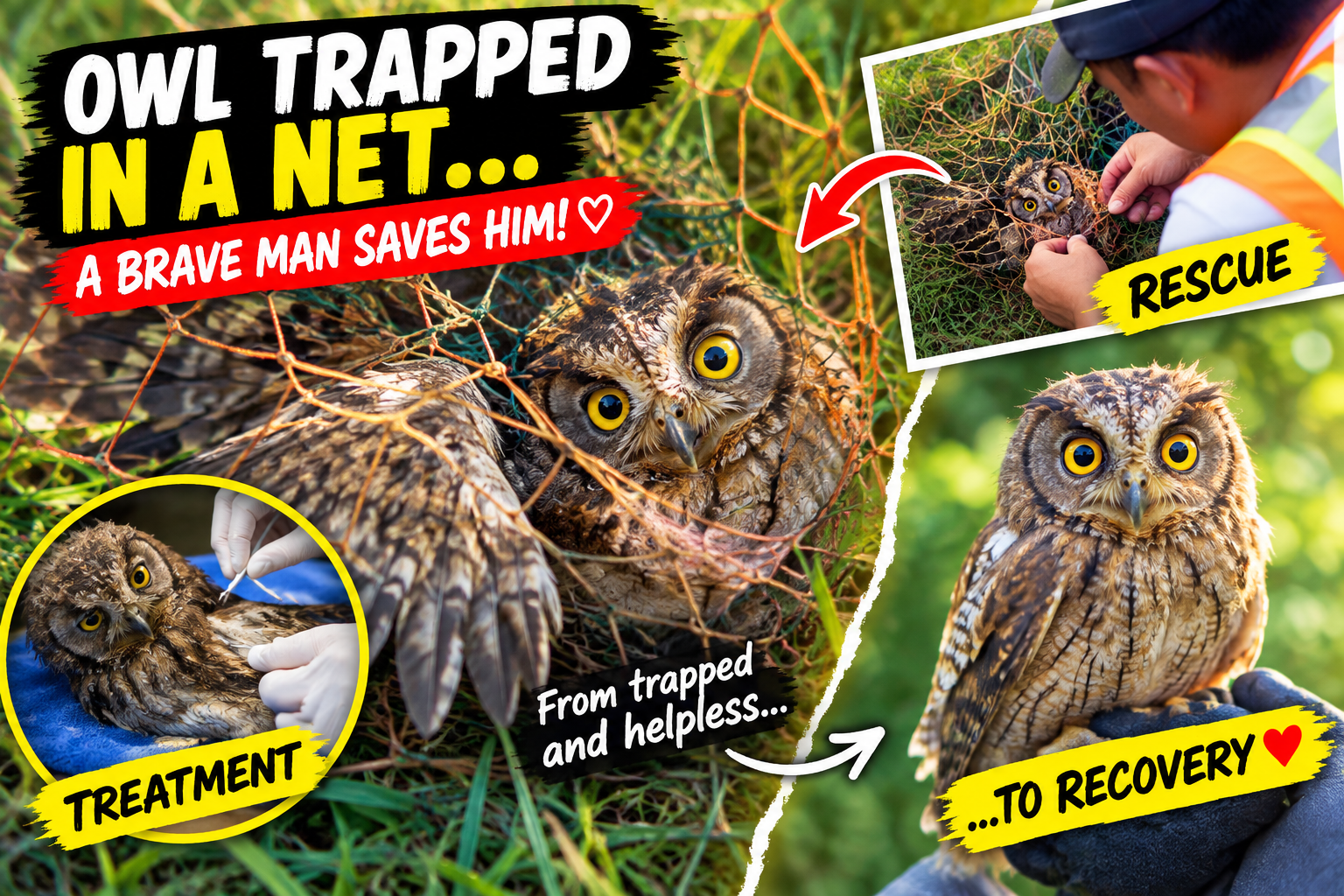 🦉 The Owl Trapped in a Net: A Desperate Rescue and Recovery