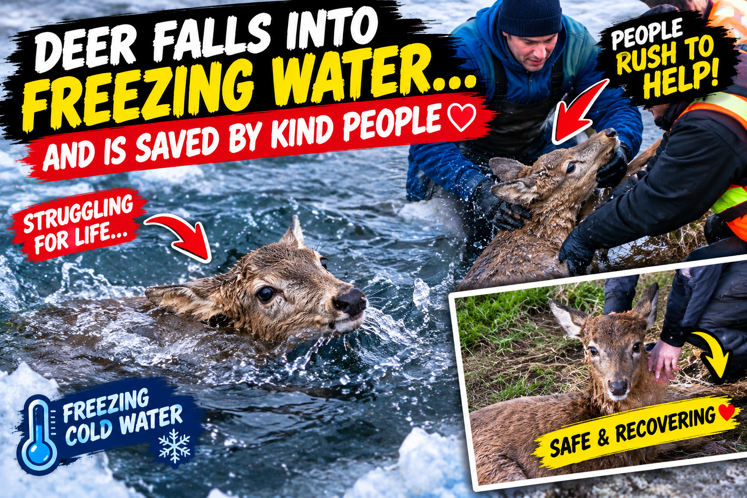 A Deer Trapped in Freezing Water Is Given a Second Chance