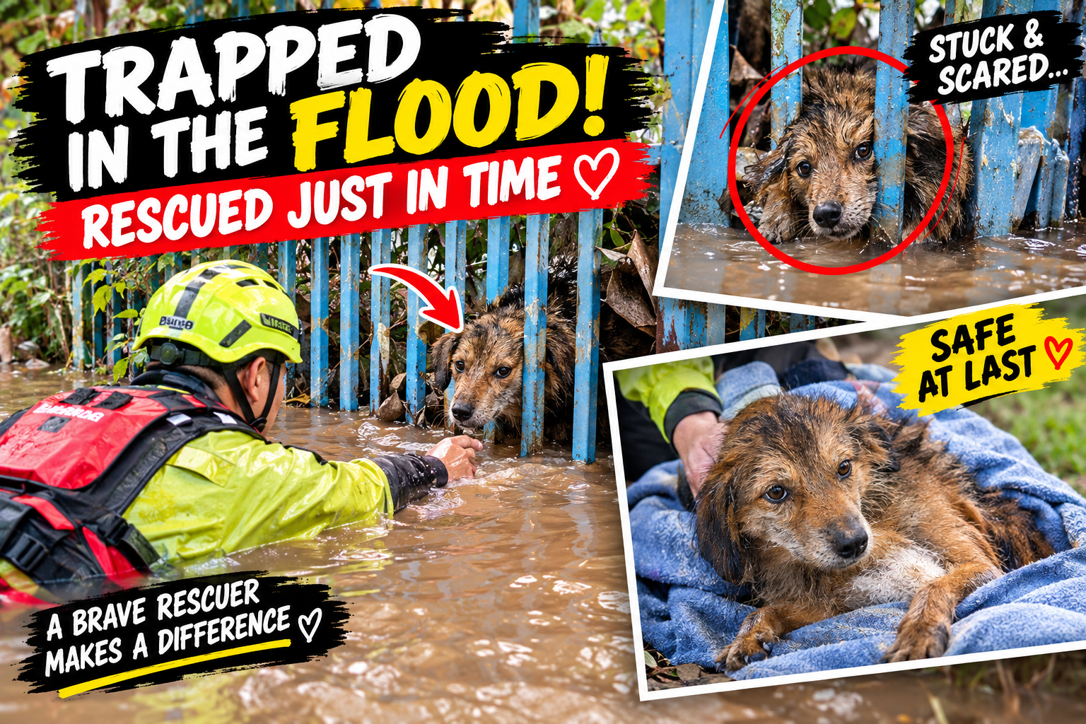 A Dog Trapped by Rising Floodwaters — The Rescue That Gave Him a Second Chance