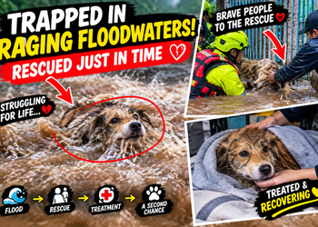Exhausted Dog Swept Into Raging Floodwaters Is Rescued Just in Time