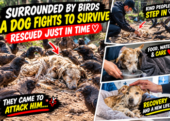 A Weak and Exhausted Dog Surrounded by Birds Is Given a Second Chance
