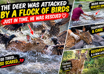 Exhausted Deer Attacked by a Flock of Birds Is Rescued Just in Time
