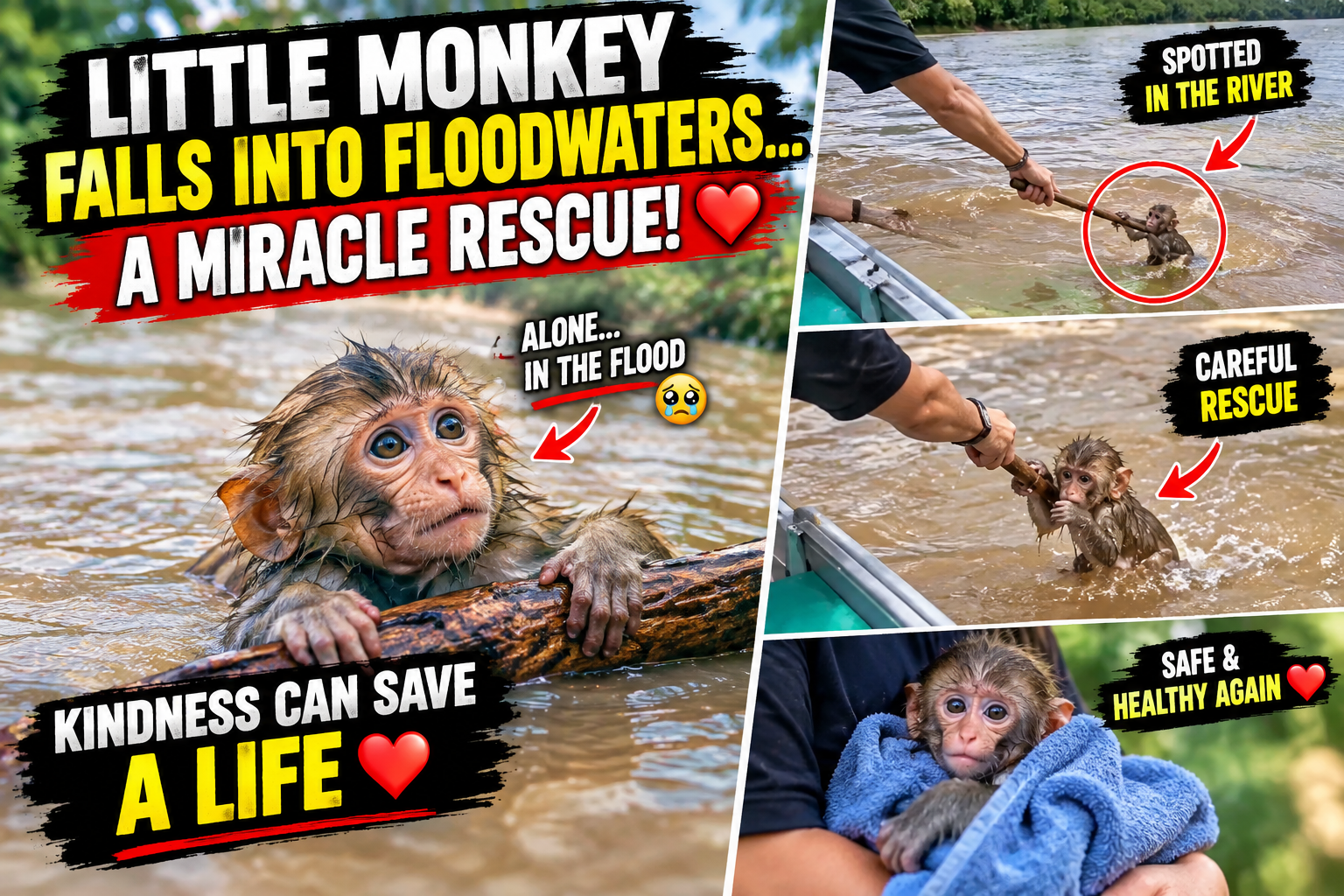 A Baby Monkey Swept Into Floodwaters Gets a Second Chance at Life