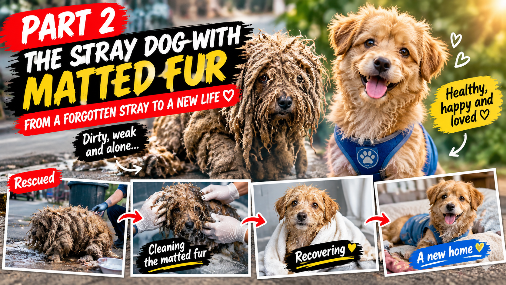 🐕 Part 2: The Stray Dog Covered in Matted Fur — From a Frail Street Dog to a New Life