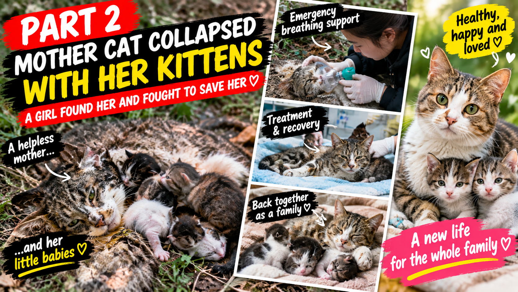 🐱 Part 2: A Mother Cat Found Collapsed Among Her Kittens — The Rescue That Saved an Entire Family