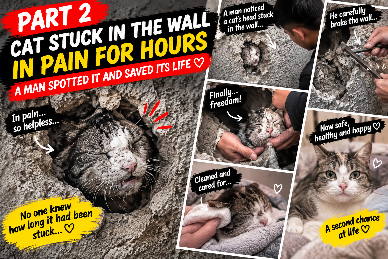 🐱 Part 2: The Stray Cat Trapped in a Wall — A Desperate Rescue That Finally Set Him Free